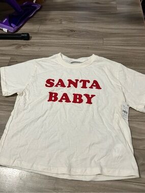 Mighty Fine White Crop Top with Red "SANTA BABY" Print